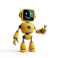 Friendly Yellow 3D Robot Character Holding a Wrench on a White Background android artificial intelligence Royalty Free Stock Photo