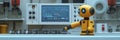 Friendly yellow robot operating modern control systems