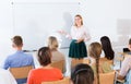 Young female teacher lecturing to students