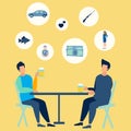 Friends at the bar drink beer. They talk on mens topics. In minimalist style. Flat isometric vector Royalty Free Stock Photo