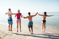 Friends on the beach. Have fun at sunny summer day