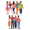 Friends from Behind Hugging and Standing Together Vector Set Royalty Free Stock Photo