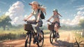 Friends on a bike road trip during a hot summer day - Generative AI