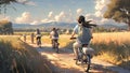 Friends on a bike road trip during a hot summer day - Generative AI