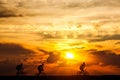 Friends on a bike trip at sunset. Active lifestyle, cycling hobby.