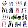 Friends buddies activities flat icons set