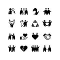 Friends, buddies, man hug line icons. Friendship, harmony and friendly group outline symbols isolated