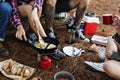 Friends Camping Eating Food Concept