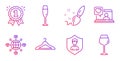 Friends chat, Paint brush and Reward icons set. Champagne glass, Security agency and Logistics network signs. Vector