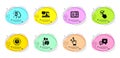 Friends chat, Touchscreen gesture and Motherboard icons set. Bitcoin think, Question mark and Checkbox signs. Vector
