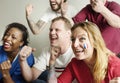 Friends cheering world cup with painted flag