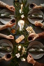 Friends at Christmas Dinner Top View Royalty Free Stock Photo