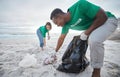 Friends, cleaning and recycling with people on beach for sustainability, environment and eco friendly. Climate change