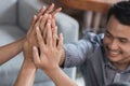 Asian college friend shake hand together Royalty Free Stock Photo