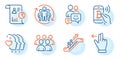 Report, Communication and Escalator icons set. Friends couple, Group and Bitcoin pay signs. Vector