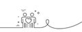 Friends couple line icon. Friendship sign. Assistance business. Continuous line with curl. Vector