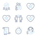 Friends couple, Miss you and Kiss me icons set. Love, Dating chat and Nice girl signs. Vector