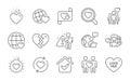 Friends couple, Search love and Love letter icons set. Heart, Friendship and Update relationships signs. Vector