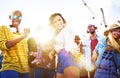 Friends dancing at a rooftop