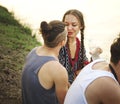 Friends Drinking Beers Enjoying Music Festival