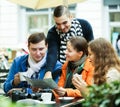 Friends drinking coffee outdoors Royalty Free Stock Photo