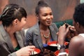 Friends eating noodle soup in Japanese Restaurant Royalty Free Stock Photo