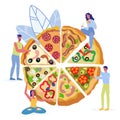 Friends Eating Pizza Flat Vector Illustration