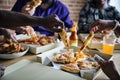 Friends eating pizza together at home Royalty Free Stock Photo