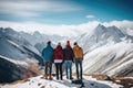 Friends enjoy in winter mountains