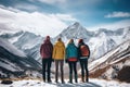 Friends enjoy in winter mountains