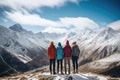 Friends enjoy in winter mountains