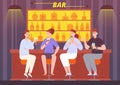 Friends evening bar. People talking night pub counter, friend enjoy meeting alcohol drink talks toast cheers
