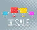 Friends & family sale, Sale at low prices, Cartoon shopping bag