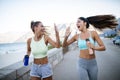 Friends fitness training together outdoors living active healthy Royalty Free Stock Photo