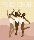 Friends forever. Vector hand drawn illustration of girls in swimsuits.