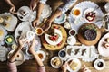 Friends Gathering Together on Tea Party Eating Cakes Enjoyment h Royalty Free Stock Photo