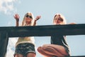 Friends girls walking together happy smiling talking