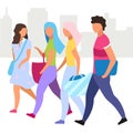 Friends go shopping together flat vector illustration Royalty Free Stock Photo