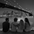 Friends group rear view at sunset fun New York Royalty Free Stock Photo