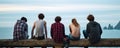 Friends group sharing peaceful time at the sea. AI generated Royalty Free Stock Photo