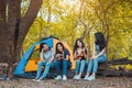 Friends Group of Young Asian women camping and resting Royalty Free Stock Photo