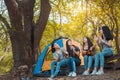 Friends Group of Young Asian women camping Royalty Free Stock Photo