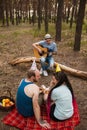 Friends guitar music picnic party nature concept.