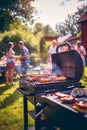 Friends are having a barbecue in the yard. Selective focus. Royalty Free Stock Photo