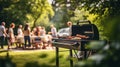 Friends are having a barbecue in the yard. Selective focus. Royalty Free Stock Photo