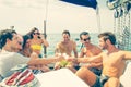 Friends having party on a boat Royalty Free Stock Photo