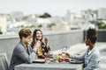 Friends having a rooftop party in San Francisco