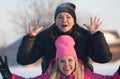 Friends having a selfie on the snow