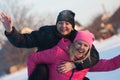 Friends having a selfie on the snow