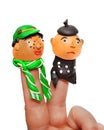 Friends. Heads of dolls made of plasticine on the fingers.